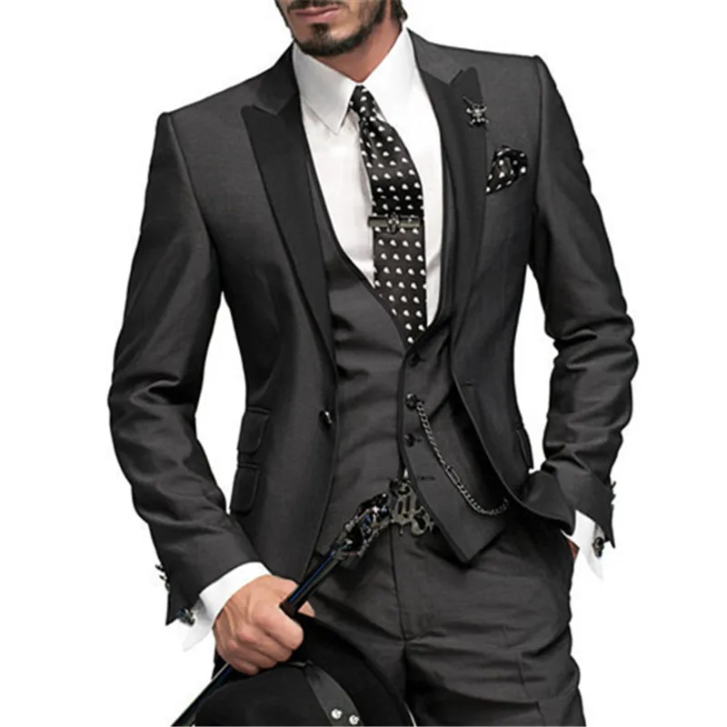

2018 Men Suits With Pants High Quality Blazer Custom Made Slim Fit(Jacket+Pant+Vest+Tie) peaked Lapel Costume Homme Terno