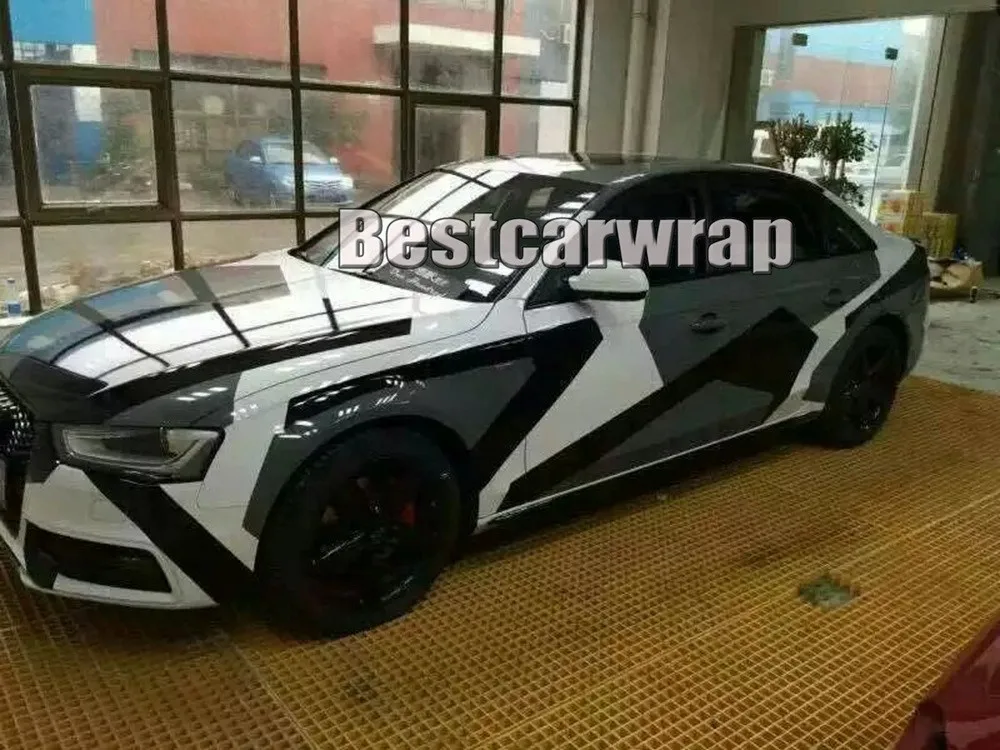 large black grey white piexl camouflage car wrapping camo film (5)