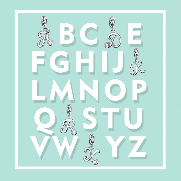 BAMOER 26 Letters alphabet Pendant 925 Sterling Silver Handwritten Language Pendants Charm for Bracelets and Necklace SCC1183 gold ring