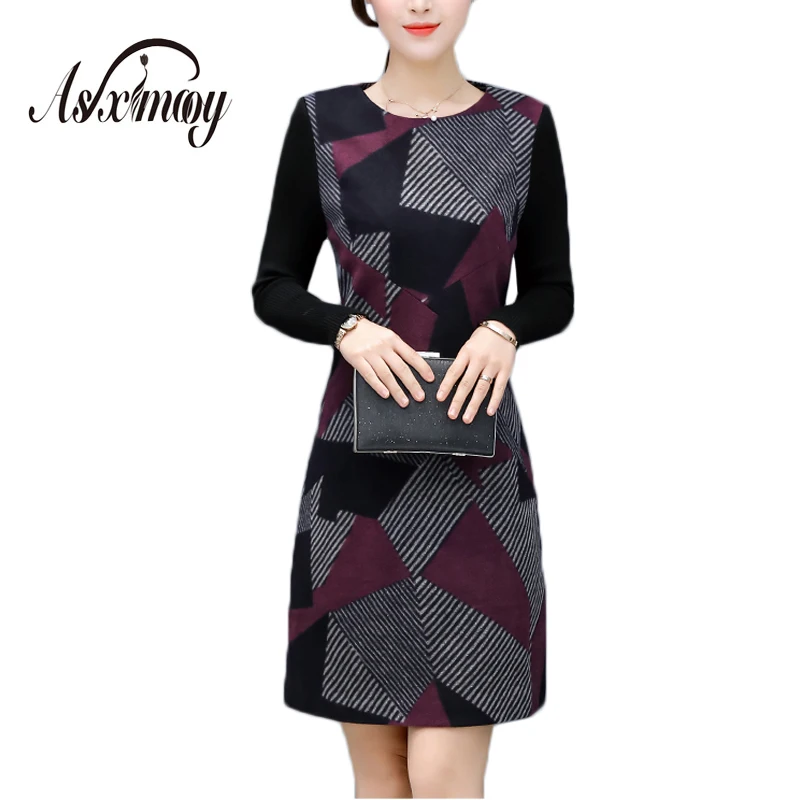 

Women Dress Winter 2018 Velvet Warm Long Sleeve Mom Slim O Neck Office Dress Plus Size Women Elegant Warm Fashion 4XL Dresses