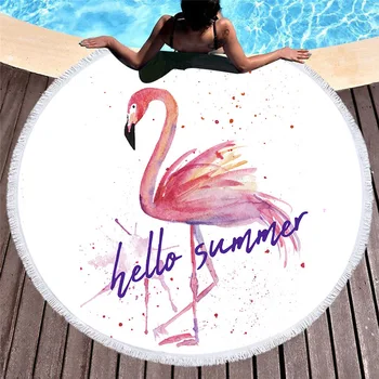

New Style Fashion Flamingo 550g 150cm Round Beach Towel Microfiber Tassel 150cm Picnic Yoga Blanket Tapestry Bath Towels