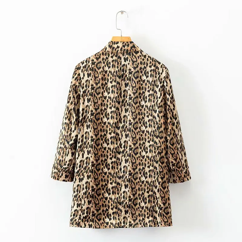 Women Runway Vintage Leopard print Blazer Pockets Notched Collar Long Sleeve Coat Female Outerwear Fashion Casaco Feminine Tops