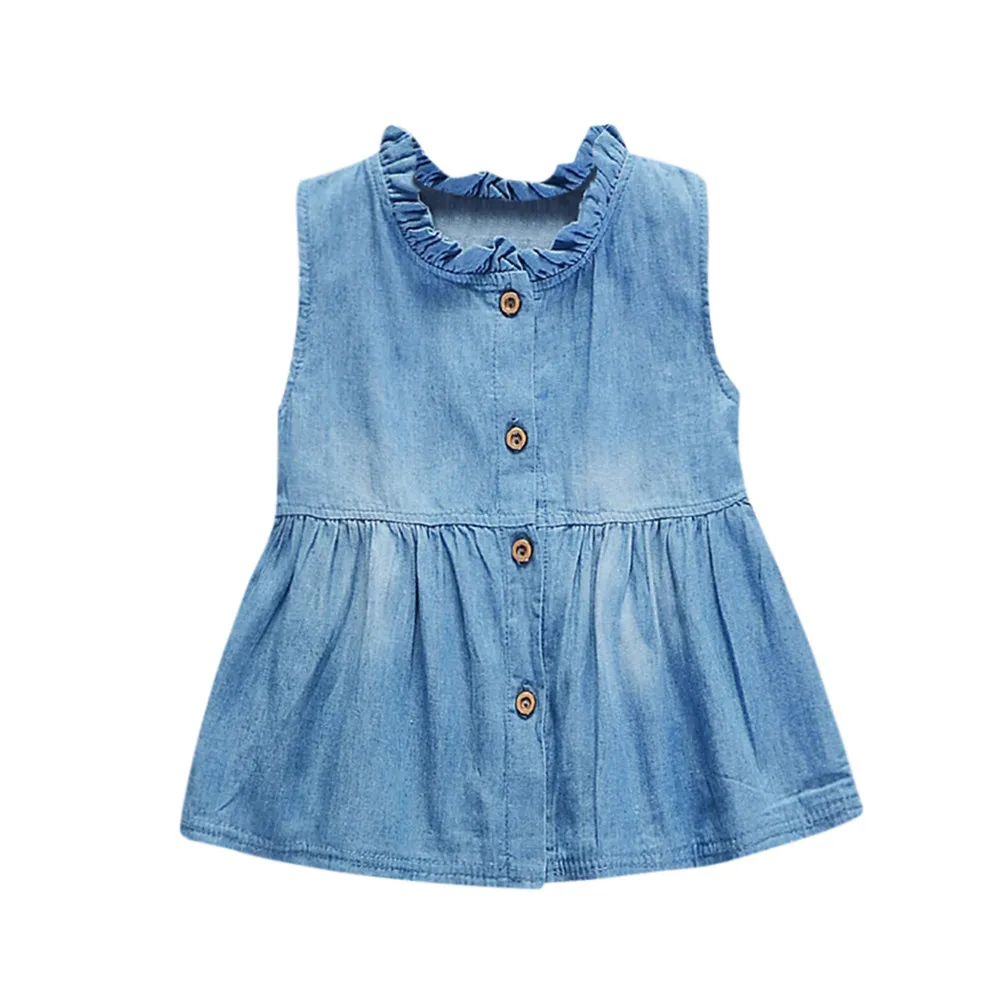

Summer Fashion Toddler Baby Girls Solid Sleeveless Princess Denim Daily Dresses Outfits Sundress Wholesale Free Ship Z5