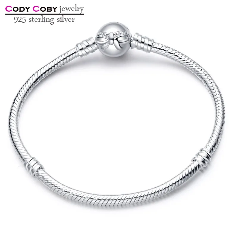 

925 Sterling Silver Bow Bracelet Snake Chain With Knot Clasp Bracelets For cody coby charms Women Men berloque pulsera Jewelry