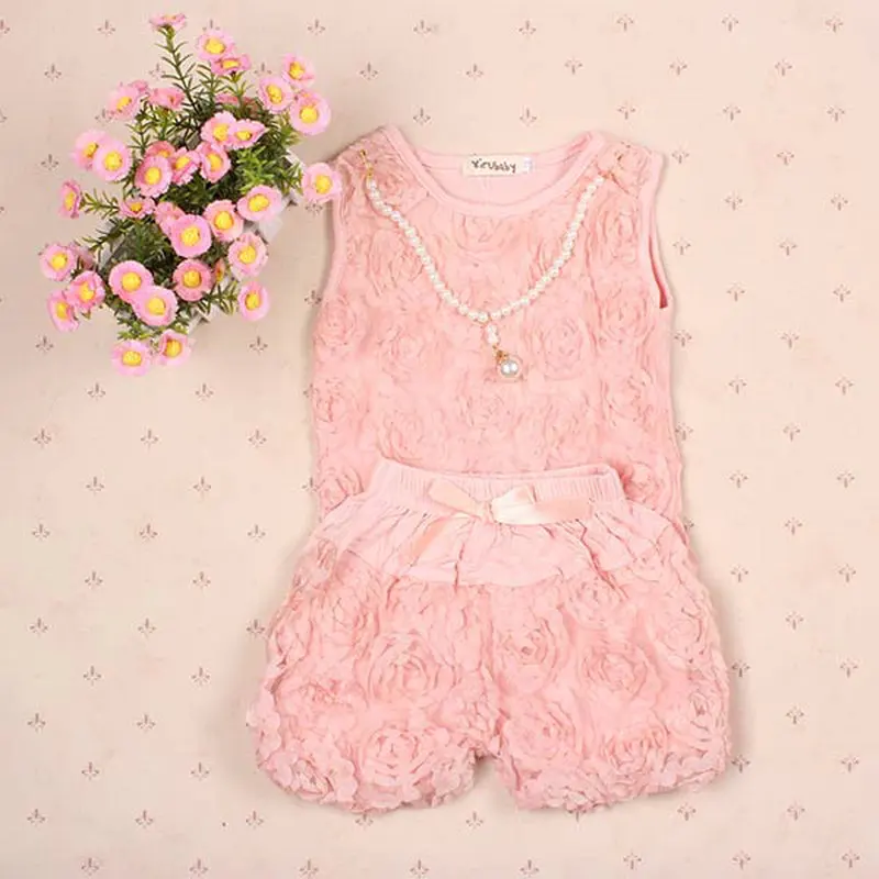 

Pink Kid Infant Girls Rose Blouse Tops + Bowknot Short Pants Clothes Outfits