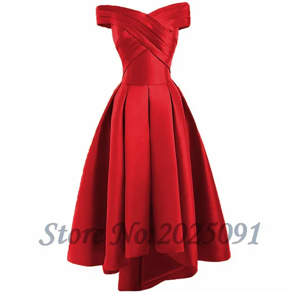 Новинка, платье с открытыми плечами, Hi-Lo, платье для выпускного вечера, атласный, высокий, низкий, вечернее платье, короткое, высокий, низкий, для матери, свадебные платья, G0135 - Цвет: Красный