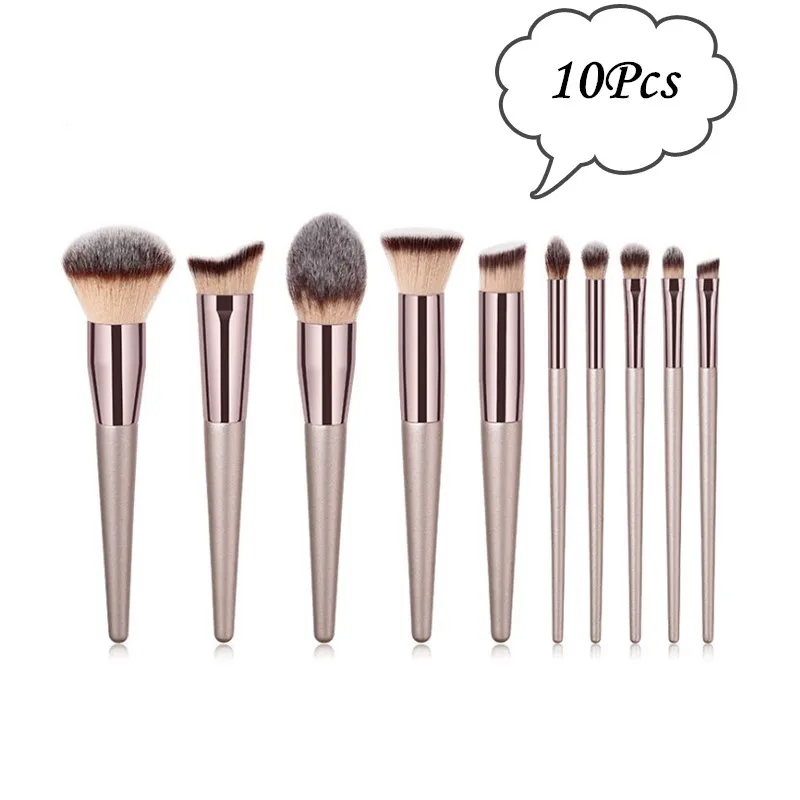 

10Pcs Champagne Makeup Brushes Set For Foundation Powder Blush Eyeshadow Concealer Lip Eye Make Up Brush Cosmetics Beauty Tools