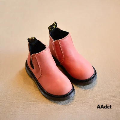 AAdct/ г.; сезон осень-зима; новые удобные ботинки ручной работы для девочек; Кожаные Ботинки Martin для мальчиков; модные детские ботинки; детская обувь - Цвет: Pink cloth inside