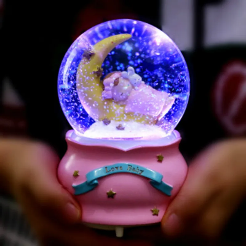Творческий милый хрустальный шар Луна для мальчиков и девочек, чтобы дать детям подарки дуя снег с подсветкой музыкальная шкатулка