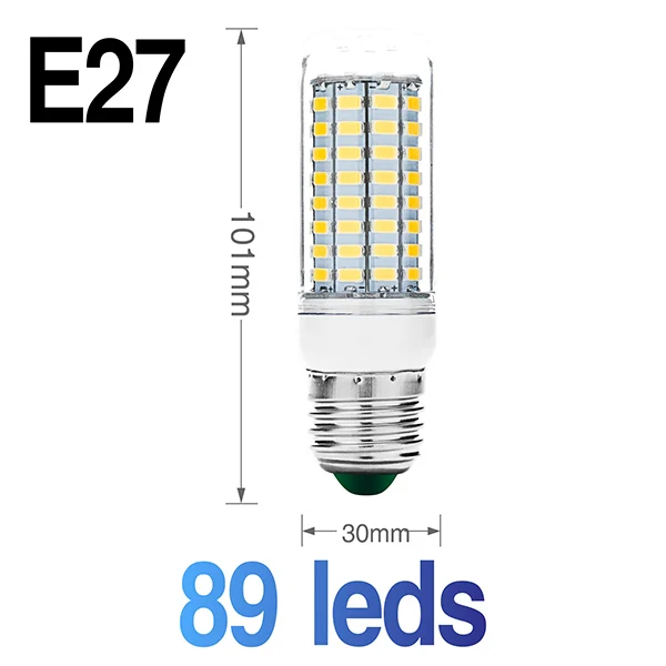 Гибкая лампа с двойной головкой, светодиодный светильник-кукуруза, AC85-265V, AC220V, переключатель, ЕС, США, штепсельная вилка, патрон для лампы E27, 30, 36, 56, 72, 89, светодиодный s лампы - Испускаемый цвет: E27 89leds
