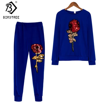 

Autumn Korean 2017 New Casual Fashion Women's Tracksuit Sweatshirts Wide Leg Pant Loose Full Sleeve Two Piece Set Woman S78312A