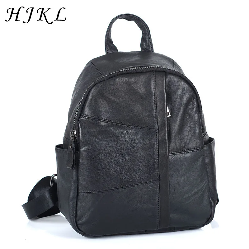 

HJKL New Casual Genuine Cow Leather Backpack High Capacity Shoulder Bag Patchwork Solid High Quality Female Travel Bag Autumn