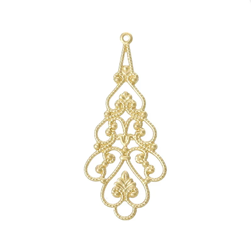 

DoreenBeads Copper Charm Pendants Teardrop Gold color Flower Hollow Pattern 4.1cm(1 5/8") x 18mm( 6/8"), 3 Pieces 2017 new