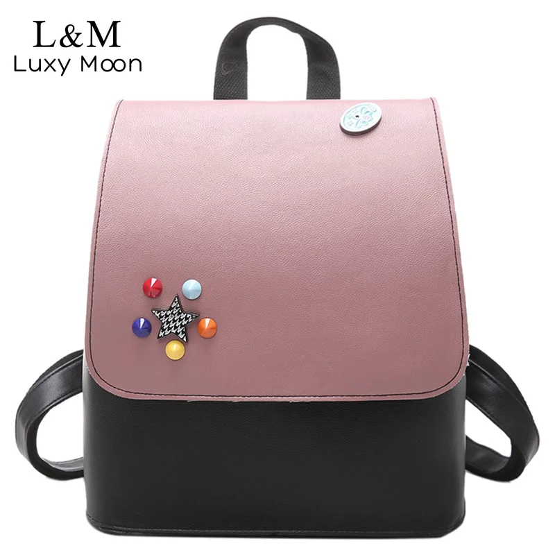 LUXY MOON Simple Style Backpack Women PU Leather Backpacks Teenage Girls School Bags Fashion Vintage Shoulder