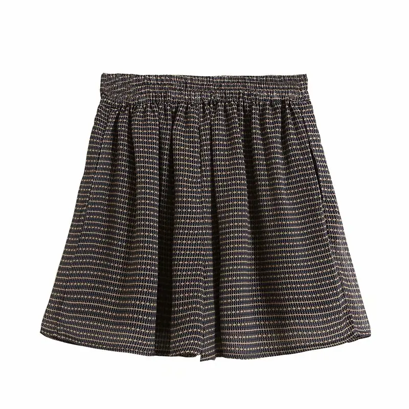 

BBWM WOMAN Za Vintage Bermuda Print Pleated Shorts Casual Women Slim Waist Short Pants High-Waisted Pantalones Cortos