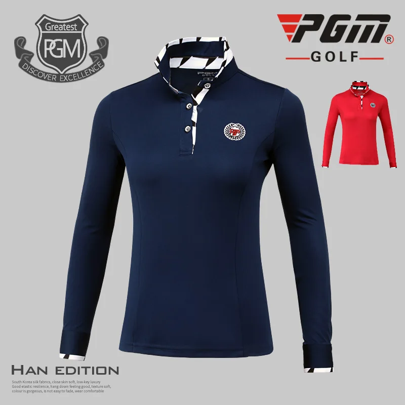 Pgm جودة عالية الغولف الرياضية الخريف الشتاء السيدات تنفس طويل كم t-shirt 3d ثلاثي الأبعاد قطع النساء قمصان
