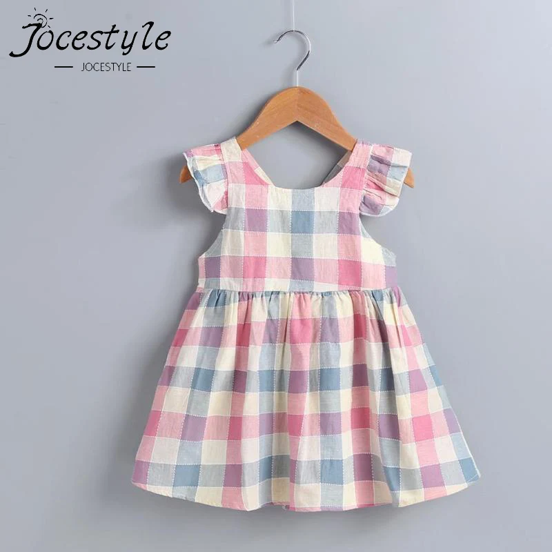 Summer Kids Baby Girls Pink Plaids Ruffles Dress Princess Sleeveless