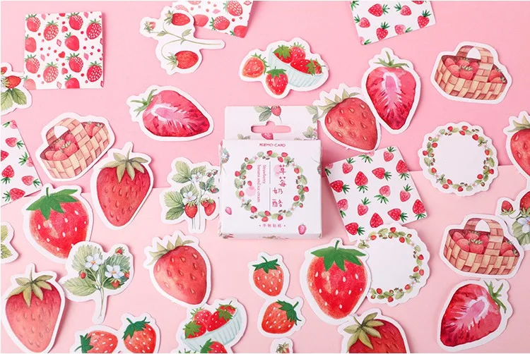 S2-Happy strawberry diy декоративные стационарные наклейки(1 упаковка = 45 штук