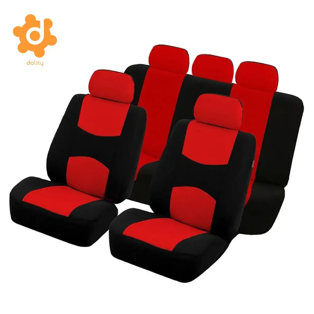 9pcs Car Fabric Front Rear Seat Covers Full Set Cushion Mat Protector Black/Gray/Blue/Red/Beige