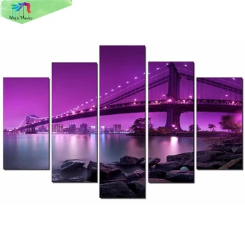 

5PCS 5D Diamond Painting bridge Night Scenic Full Square diy Cross Stitch Rhinestone Mosaic Diamond Embroidery Painting Decor