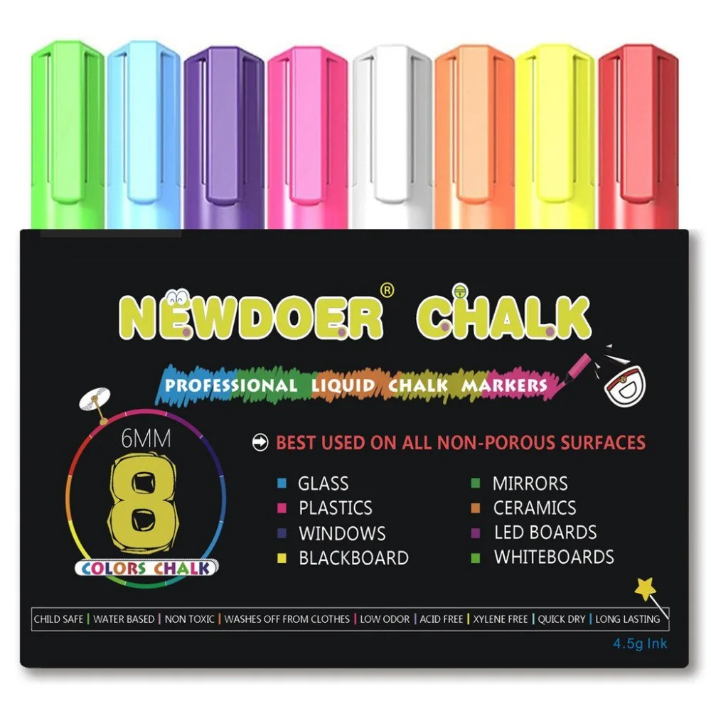 8 Color Liquid Chalk Markers - Bright Neon Liquid Chalk Premium Artist Quality Marker Pen Set 8 color suit highlighter chalk markers chalkboard erasable dustless water based non toxic liquid pens set