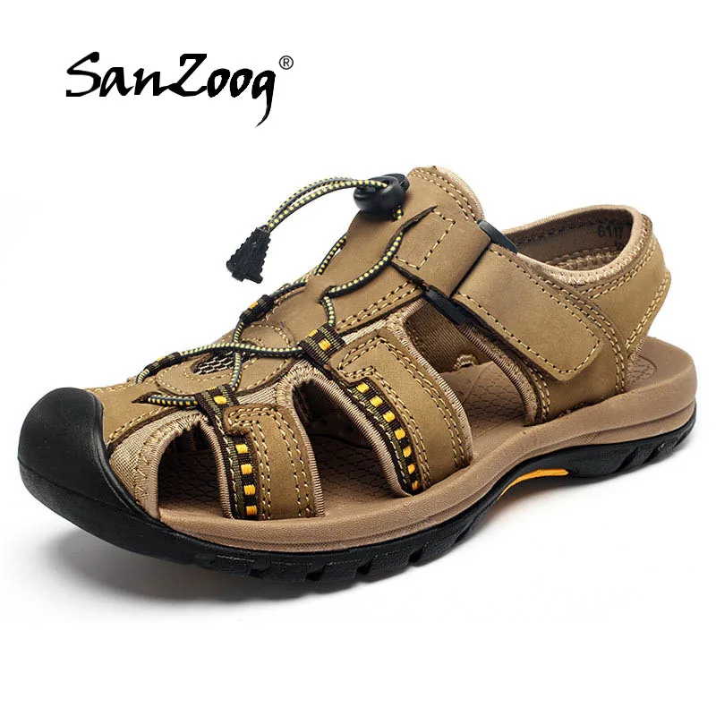 

SANZOOG New Summer Beach Breathable Men Sandals Genuine Leather Fashion Men's Sandal Man Causal Shoes Plus Size 38-44