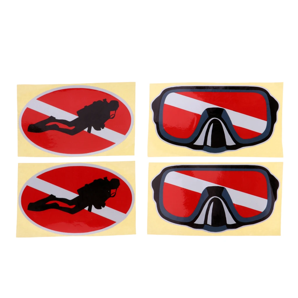 4Pcs Reflective Scuba Swim Diver Down Diving Goggles Kayak Sticker for Water Sports Swimming Dinghy Window Car Truck Boat