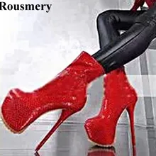 Женские пикантные Новые Модные ботильоны из змеиной кожи на высокой платформе с круглым носком полусапожки на шпильке вечерняя Обувь на тонком каблуке