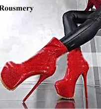 Women Sexy New Fashion Round Toe Snake Leather High Platform Ankle Boots Stiletto Heel Short Boots Thin Heel Evening Shoes Women Sexy New Fashion Round Toe Snake Leather High Platform Ankle Boots Stiletto Heel Short Boots Thin Heel Evening Shoes