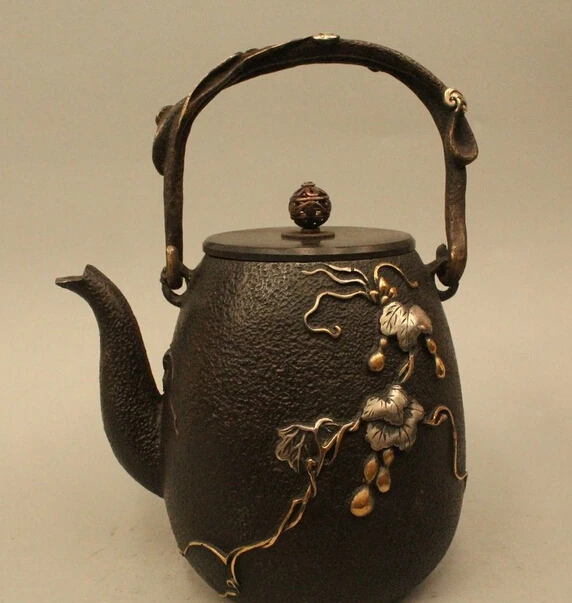

wholesale factory 9" Archaic Japan Japanese Iron Cucurbit Kettle Wine Tea Pot Flagon