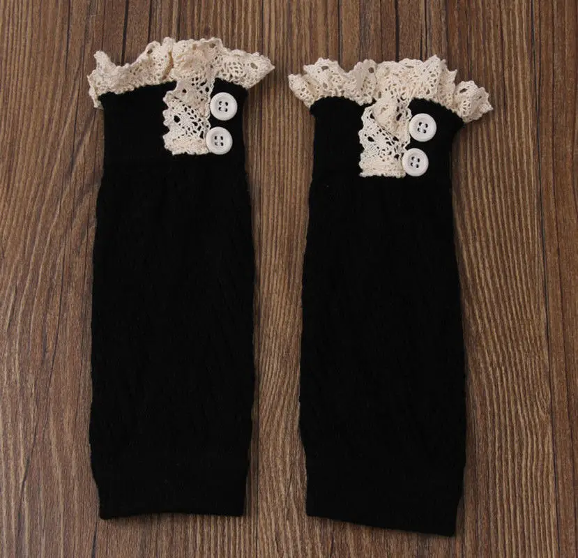 Кружевные носки для маленьких мальчиков и девочек, защитные наколенники для ползания, вязаные гетры, 7 цветов - Цвет: Черный