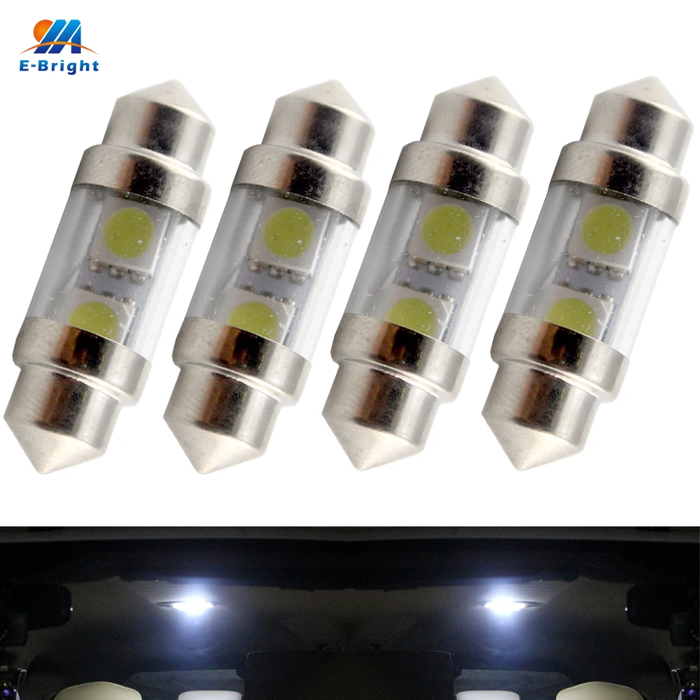 YM E-Bright 4 PCS C5W 5050 2 SMD 31MM 12V 2LED Festoon Dashboard Dome Bulb Interior Lighting White Bulbs Car Lights | Автомобили и