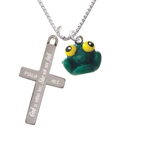 Resin Big Eyed Frog - She will not Fall - Cross Necklace (1)