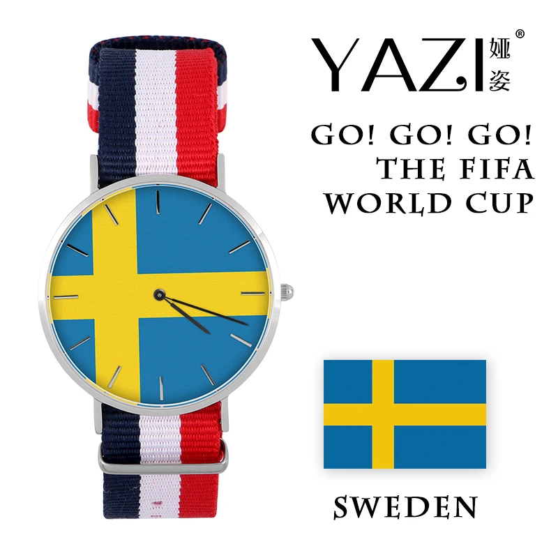 

YAZI DIY Male Watch for Soccer Fans of The Sweden Team Wrist Watch Nylon Band Stainless Steel Watches Women Lucky Logo Souvenir