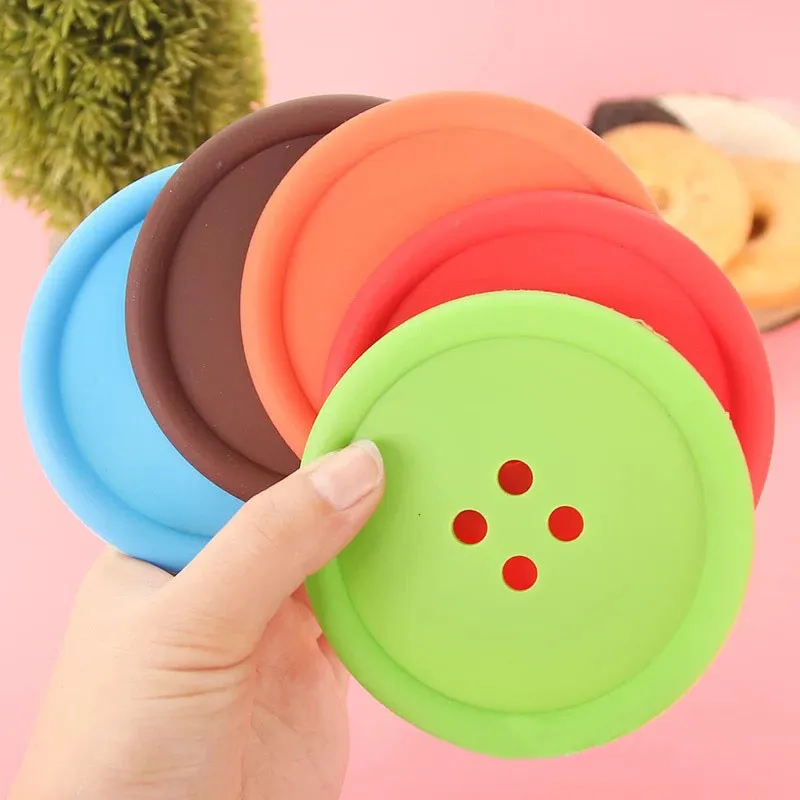 Round PVC Coasters Cute Button Coasters Cup Mat Home Drink Placemat