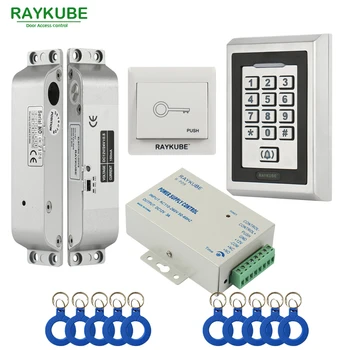

RAYKUBE FRID Access Control Kit Electric Mortise Lock + Metal Keypad Exit Button Power Supply Door Security