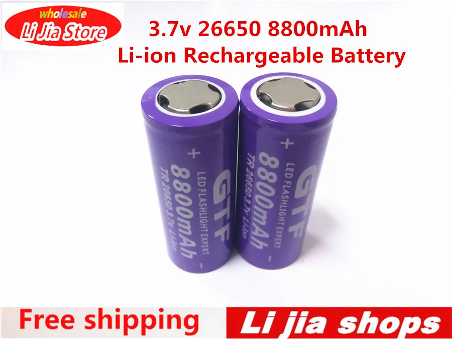 

2pcs/lot 26650 8800mAh Li-ion Rechargeable Battery GTF 26650 3.7V Tip Head Batteries Baterias Bateria Universal Purple