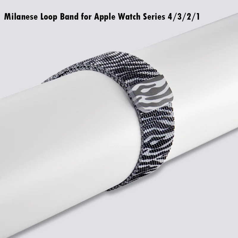 

Zebra Animal Printing Stainless Stee Band For Apple Watch 44 40mm Series 5 Milanese Loop Iwatch Metal Bracelet 38 42 Series 3