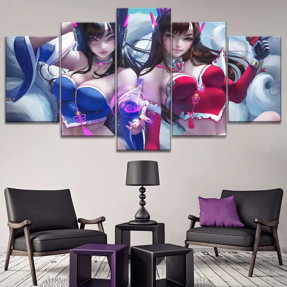 Сексуальная картина Ahri и D.Va 5 шт. стильная Современная на холсте Печать Лига