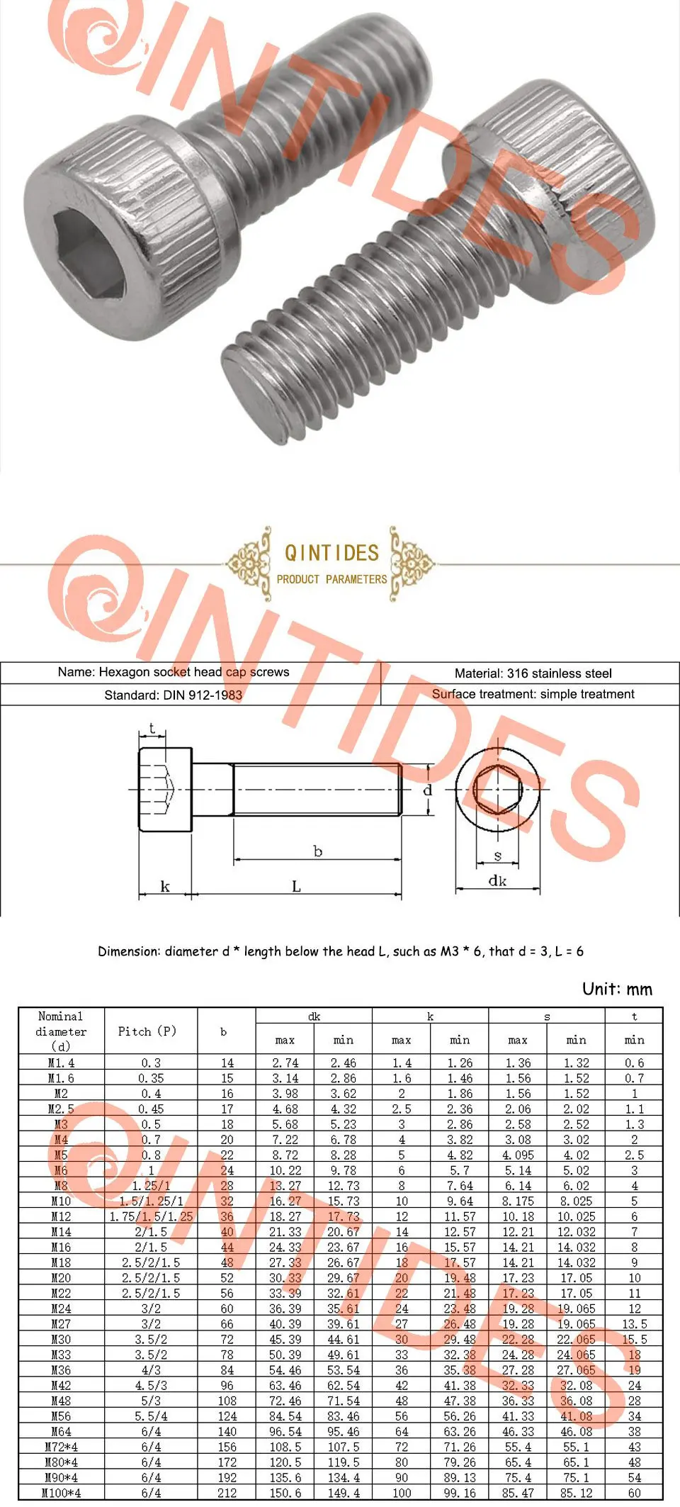 Qintides 250 шт./компл. DIN912 M1.6 M2 M2.5 M3 304 Нержавеющая сталь с шестигранной головкой Кепки винты велосипедные болты с шестигранной головкой, соответствующие стандартам Американского общества по Ассортимент Комплект