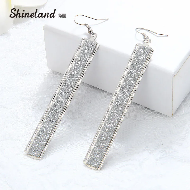 

Shineland Brincos Women's New Year Gift 2018 Gold Silver Color Boho Style Drop Earring Long Druzy Ear Jewelry Good Quality