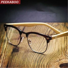 Peekaboo Новые квадратные бамбуковые оправы для очков с заклепками мужские прозрачные линзы полуоправы оправы для очков компьютерные бамбуковые женские Ультрафиолетовый матовый
