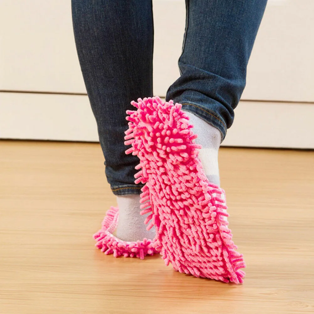 

Dusting Foot Shoes Floor Coral Fleece Striped Cleaning Washable Quick Polishing Unisex Chenille Home Lazy Mop Slippers