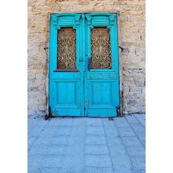 

5X7ft Elegant vinyl old blue door photography backdrops for stage photo studio portrait photographic backgrounds prop F-1560