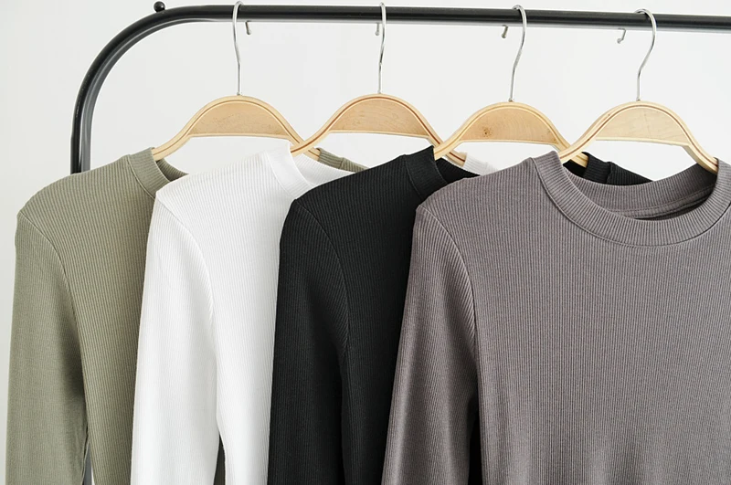Women Crew Neck Ribbed  Long Sleeve Slim Fit T-shirt For size XS/S