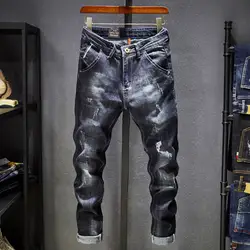Брендовые мужские джинсы Robin 2019 хип хоп осенние рваные для мужчин сплошной хлопок Полная длина средний черный цвет распродажа