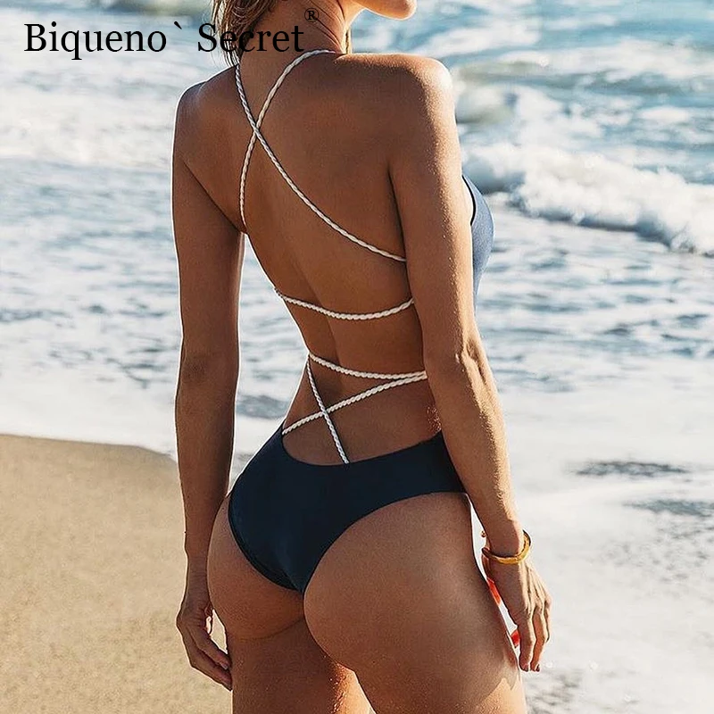 

2018 Women Black One Piece Swimsuit Bikini Solid Crochet Sexy Swimwear Push Up Backless Monokini Swimsuits Bathing Suits YXDZ