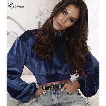 

Rockmore Blue Oversized Long Sleeve Turtleneck Sweatshirts Women Red Loose Velet Casual Pullovers Femme Autumn Basic Streetwear