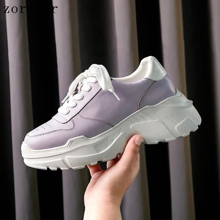 Plate Véritable Nouveau À Chaussures Printemps Noir Femmes Appartements Automne Baskets Cuir Plates Creepers Sport Lacets Femme light 2019 forme Décontractées En Purple Y7rqPY