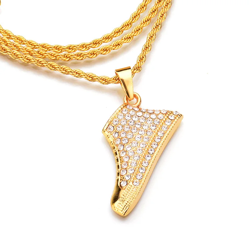 

2018 Hip Hop Gold Chain Boy Full Crystal Sport Shoe Pendants Chain Men Jewelry Necklaces pendent Chains for Boys Men Gifts